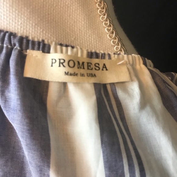 Promesa Navy Striped off the shoulder Pom Pom Top - Picture 6 of 7